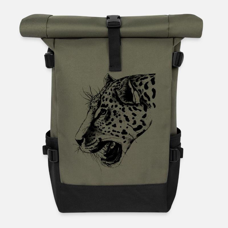 leopard - Roll Top Backpack - olive/black