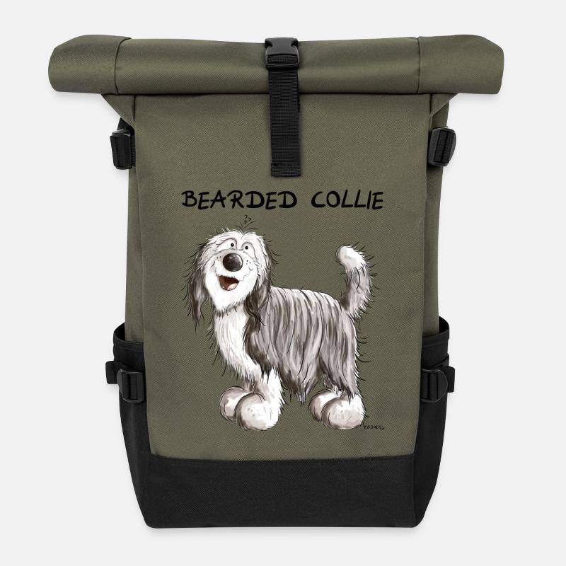 Süßer Bearded Collie - Rolltop Rucksack - Olive/Schwarz