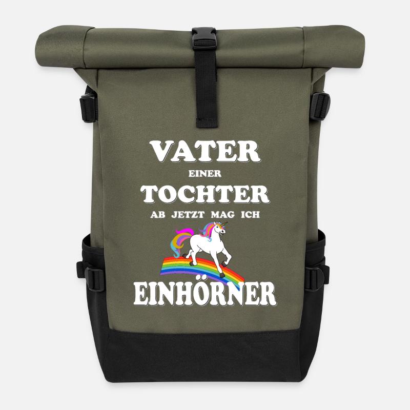 Vater Tochter Einhorn Geschenk Geburt Schwanger - Rolltop Rucksack - Olive/Schwarz