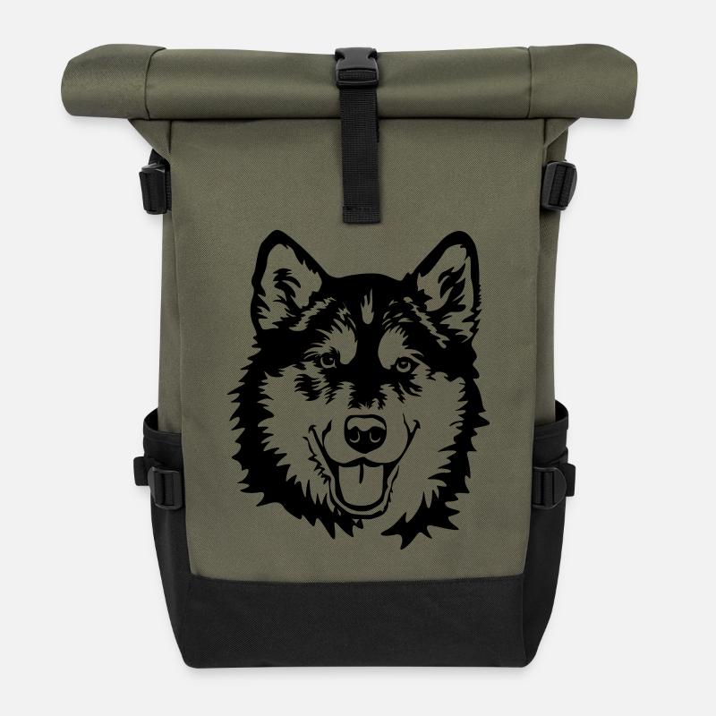 Alaskan Malamute tête - Sac à dos roll top - olive/noir