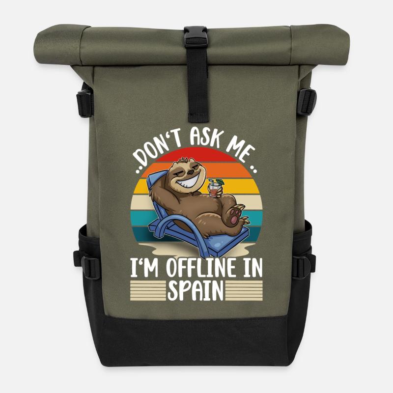 Spanien Urlaub Reise Faultier - Rolltop Rucksack - Olive/Schwarz