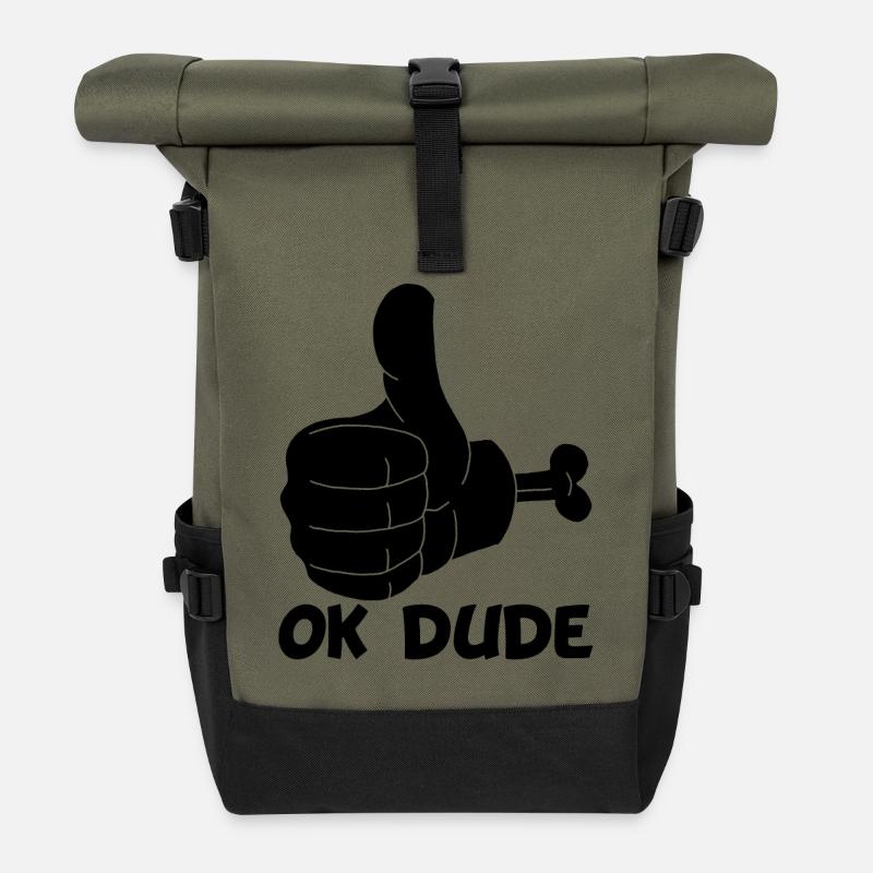 Ok Mann! (schwarz) - Rolltop Rucksack - Olive/Schwarz