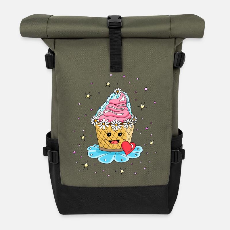 Cupcake Muffin Kuchen als Braut - Rolltop Rucksack - Olive/Schwarz