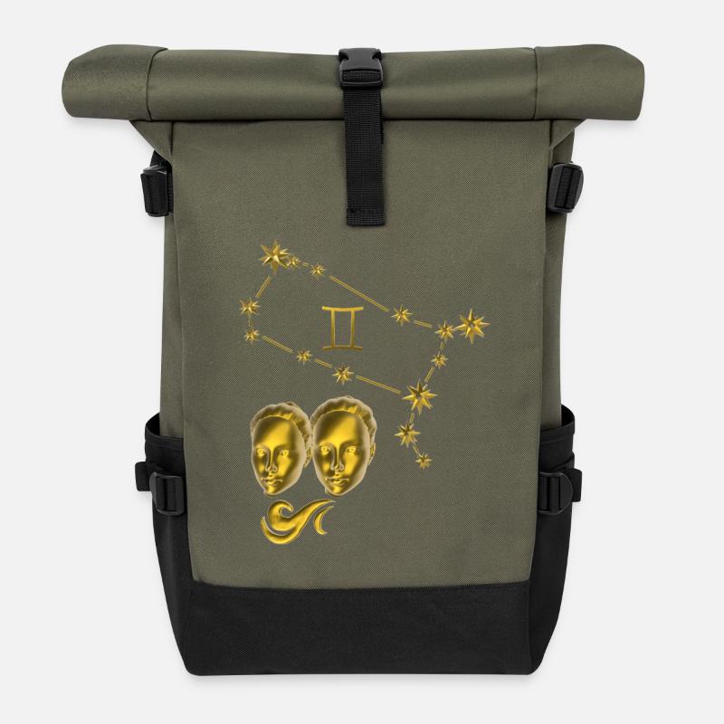 Sternzeichen Zwillinge 3D, gold - Rolltop Rucksack - Olive/Schwarz