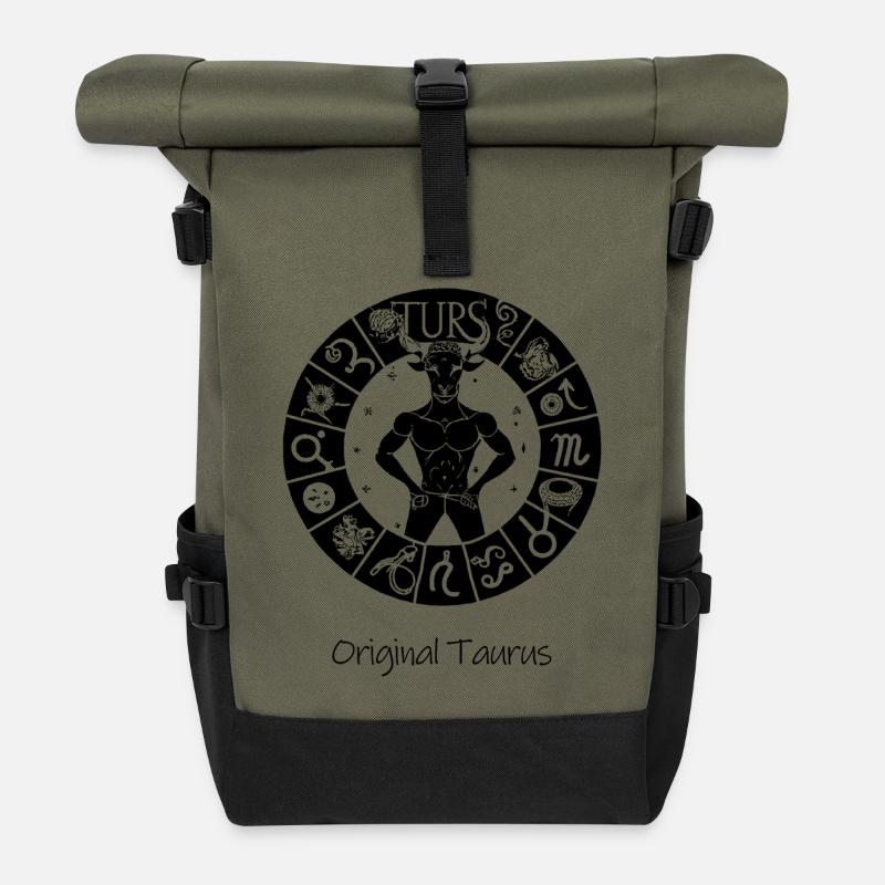 Zodiac sign Taurus 001 black - Roll Top Backpack - olive/black