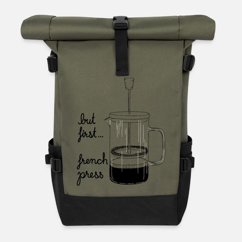 But first... French Press - Roll Top Backpack - olive/black