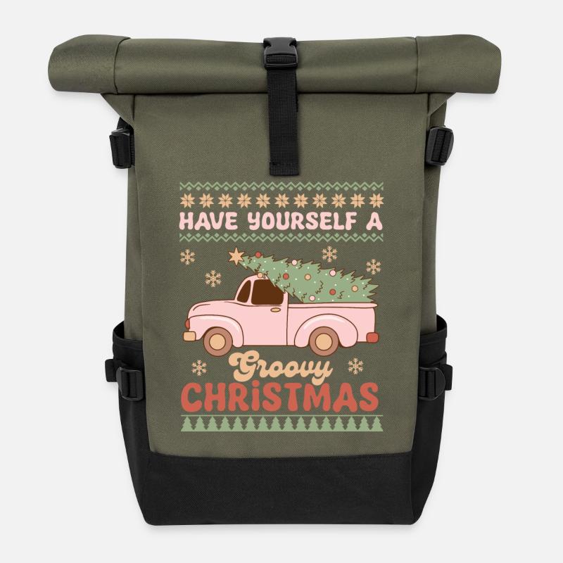 Hässlicher Weihnachtspullover - Rolltop Rucksack - Olive/Schwarz