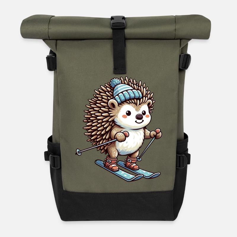 Igel Ski Skifahrer Skiurlaub Süß Comic - Rolltop Rucksack - Olive/Schwarz