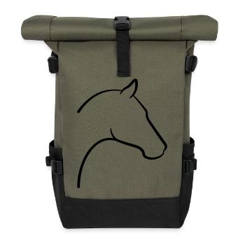 Pferd Kopf Symbol Umriss - Rolltop Rucksack - Olive/Schwarz - Vorne