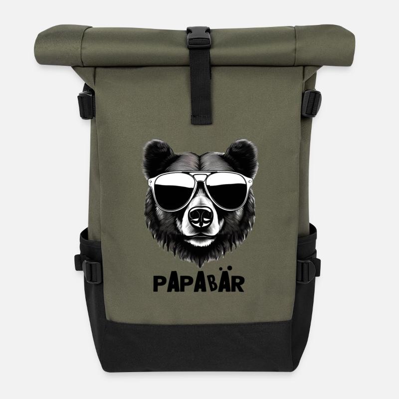 Papa – Der coolste Bär im Revier - Rolltop Rucksack - Olive/Schwarz