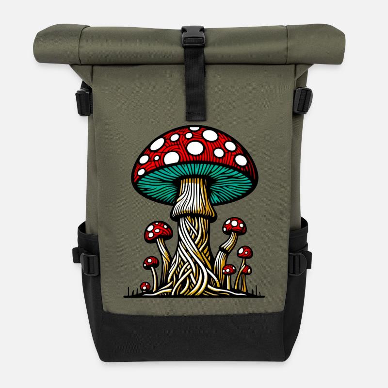 Fungo Funghi Pilze Pilze - Rolltop Rucksack - Olive/Schwarz