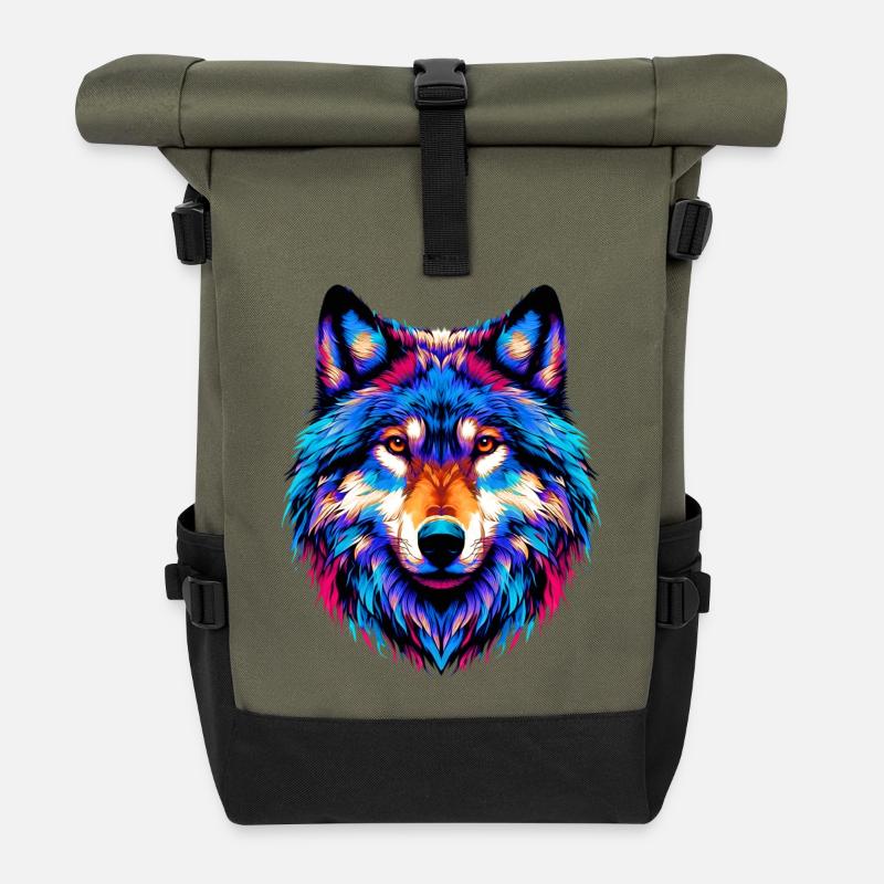 Loup - Sac à dos roll top - olive/noir