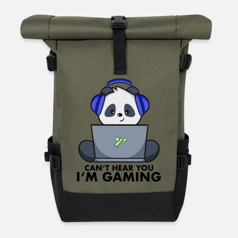 Panda Zocker - Gamer - sorry I'm gaming - Roll Top Backpack - olive/black
