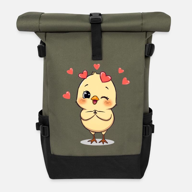 Kuscheliger Küken mit Herz-Accessoires - Rolltop Rucksack - Olive/Schwarz