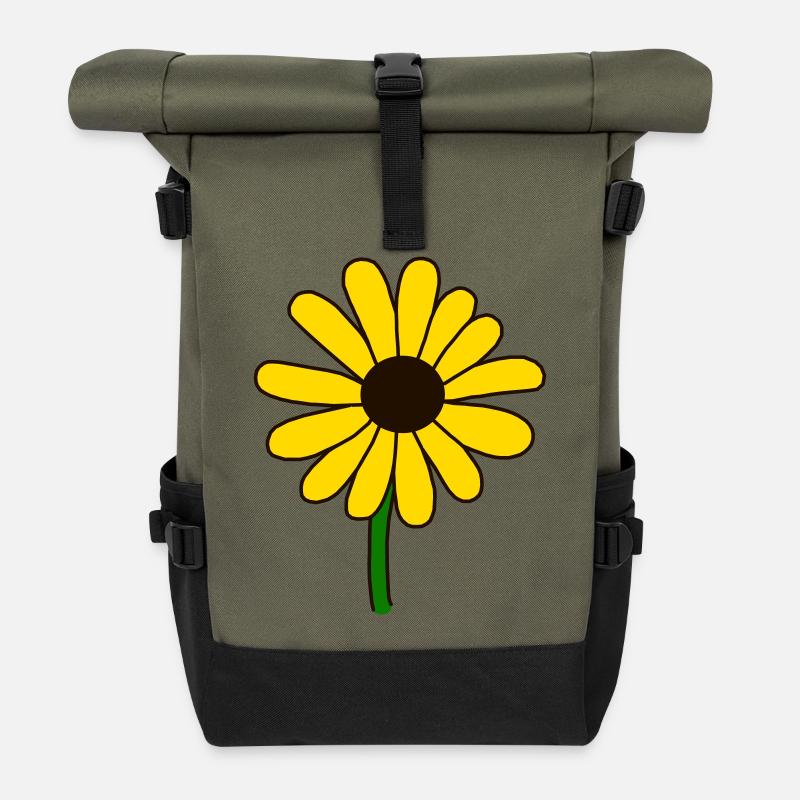 Minimalistisches Sonnenblumen Design - Rolltop Rucksack - Olive/Schwarz