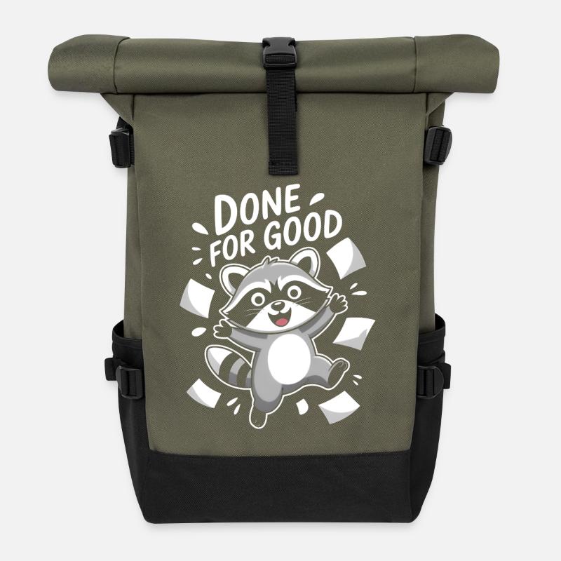 Fröhlicher Waschbär mit Motivationsbotschaft - Rolltop Rucksack - Olive/Schwarz
