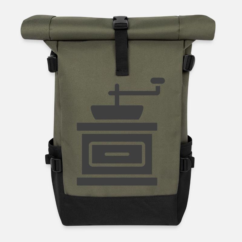Vintage Coffee Grinder Logo Icon - Roll Top Backpack - olive/black