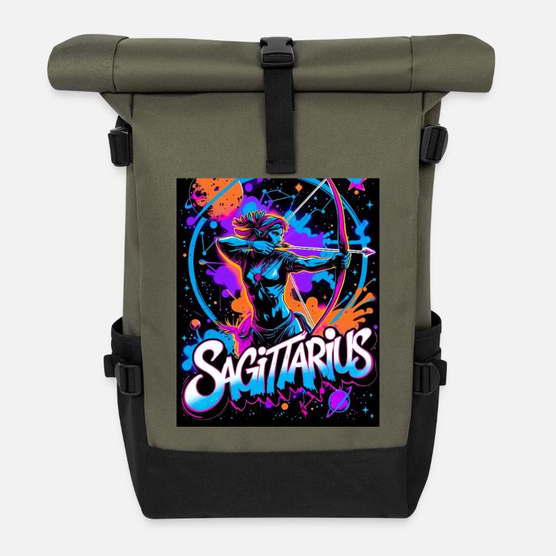 Sagittarius - Roll Top Backpack - olive/black
