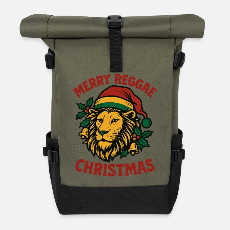 MERRY REGGAE CHRISTMAS Lion Rastafari - Roll Top Backpack - olive/black