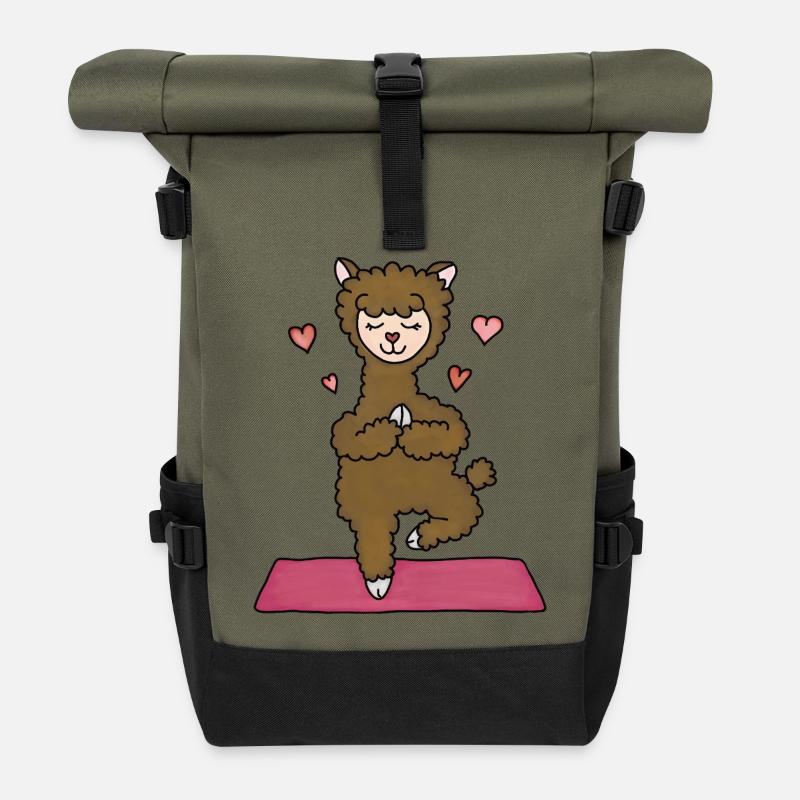 Cuddly Alpaca Yoga Heart - Roll Top Backpack - olive/black