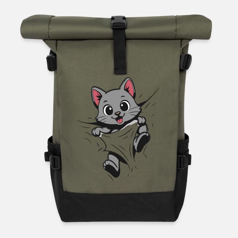Kätzchen Kuschelkatze süße Katze - Rolltop Rucksack - Olive/Schwarz