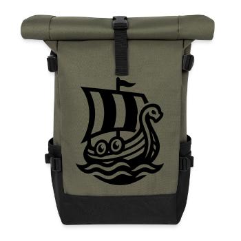 Wikingerschiff Drachenboot - Rolltop Rucksack - Olive/Schwarz - Vorne