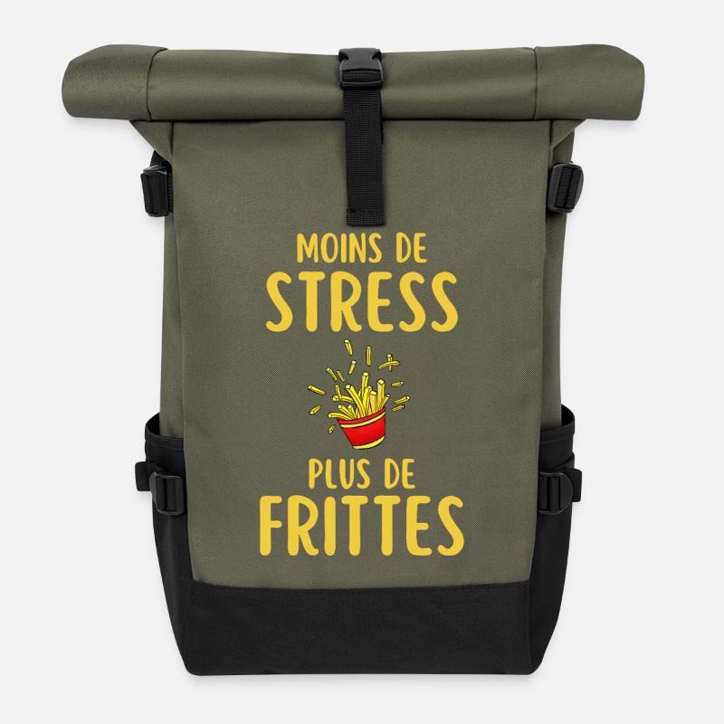 Less Stress More Fries - Roll Top Backpack - olive/black