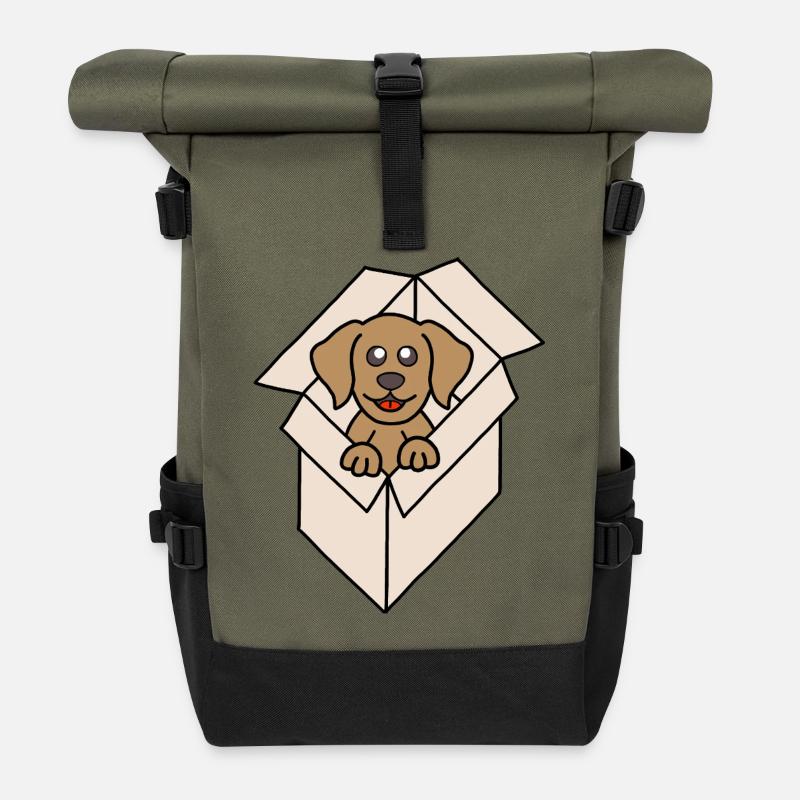 Chien câlin dans une boîte - Sac à dos roll top - olive/noir