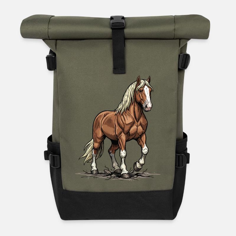 Cheval de Trait Alezan Crinière Blonde Force - Sac à dos roll top - olive/noir