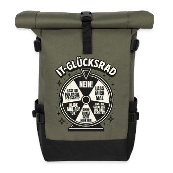 IT-Glücksrad Tech-Wortwitz Runde - Rolltop Rucksack - Olive/Schwarz - Vorne
