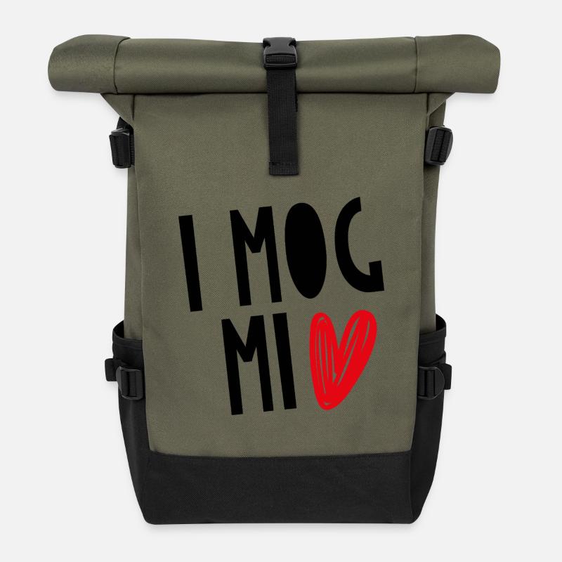 « JE MOG MI » - Sac à dos roll top - olive/noir