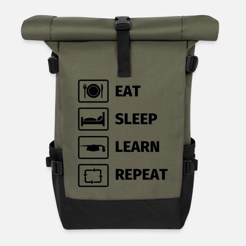 EAT SLEEP LEARN REPEAT - Rolltop Rucksack - Olive/Schwarz