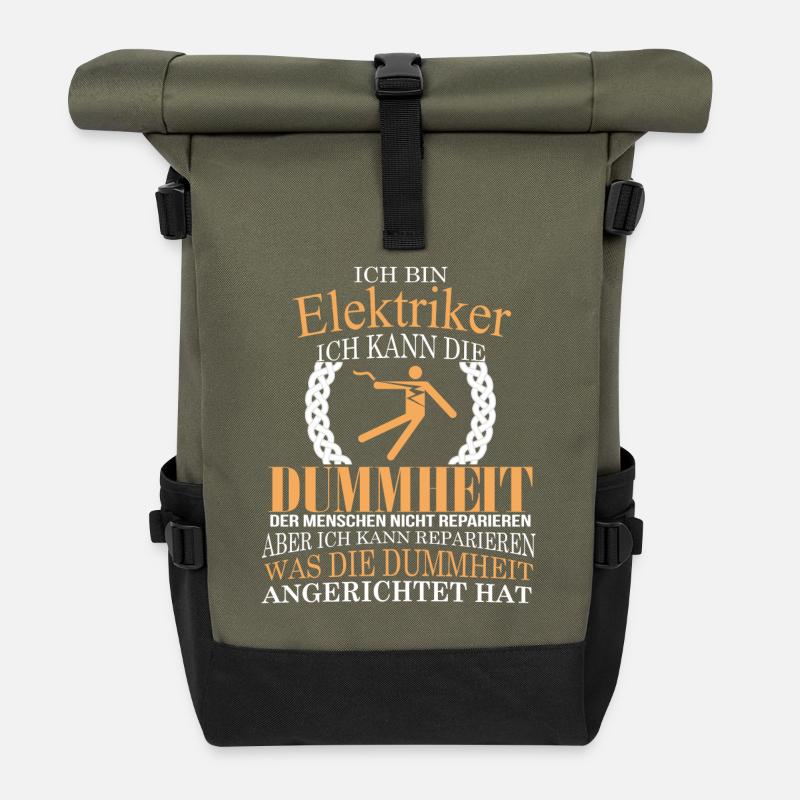 Ich bin Elektriker! - Rolltop Rucksack - Olive/Schwarz