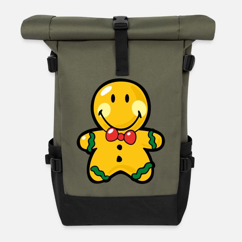 Smiley Christmas Gingerbread - Rolltop Rucksack - Olive/Schwarz