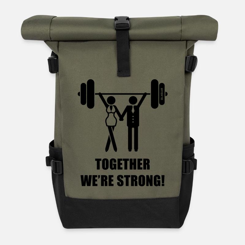 Together We're Strong! (Paar / Pärchen / Team) - Rolltop Rucksack - Olive/Schwarz