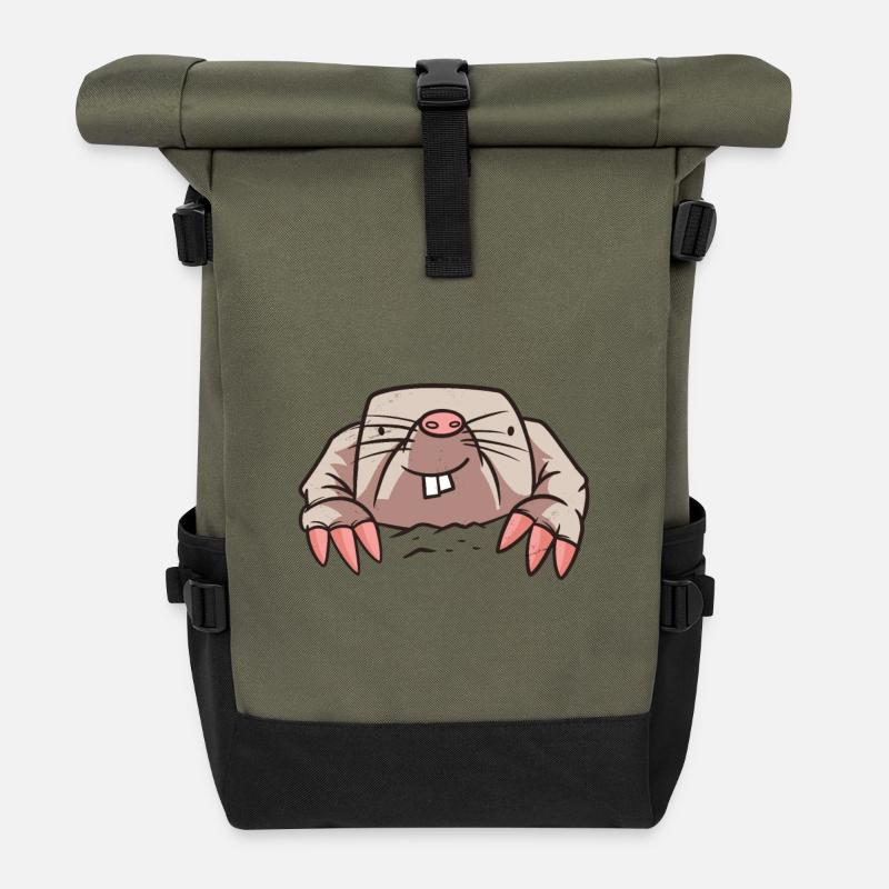 Maulwurf Tier Geschenk - Rolltop Rucksack - Olive/Schwarz