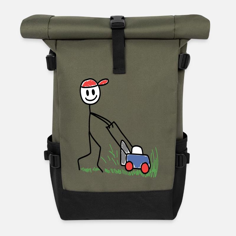 Rasenmäher Doodle - Gartenarbeit - Rolltop Rucksack - Olive/Schwarz