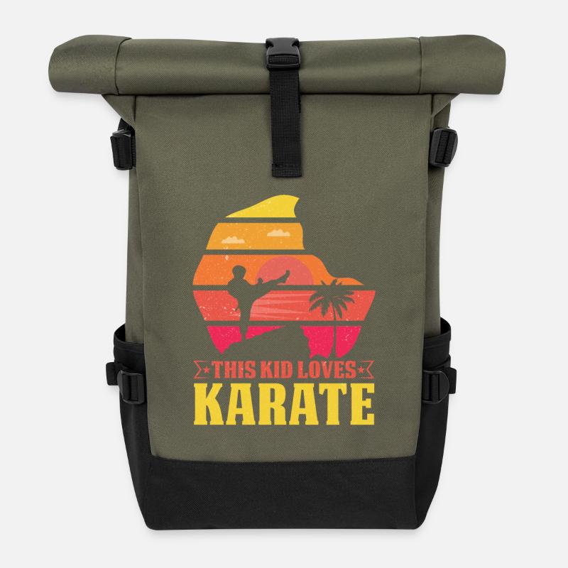 This Kid loves Karate - Roll Top Backpack - olive/black