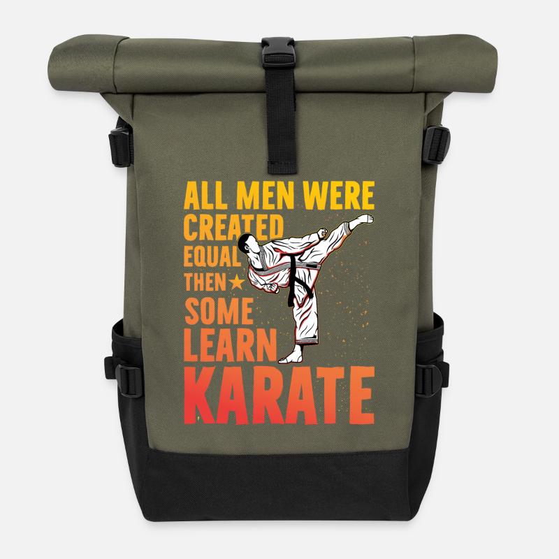 All Men were created equal then some learn Karate - Roll Top Backpack - olive/black