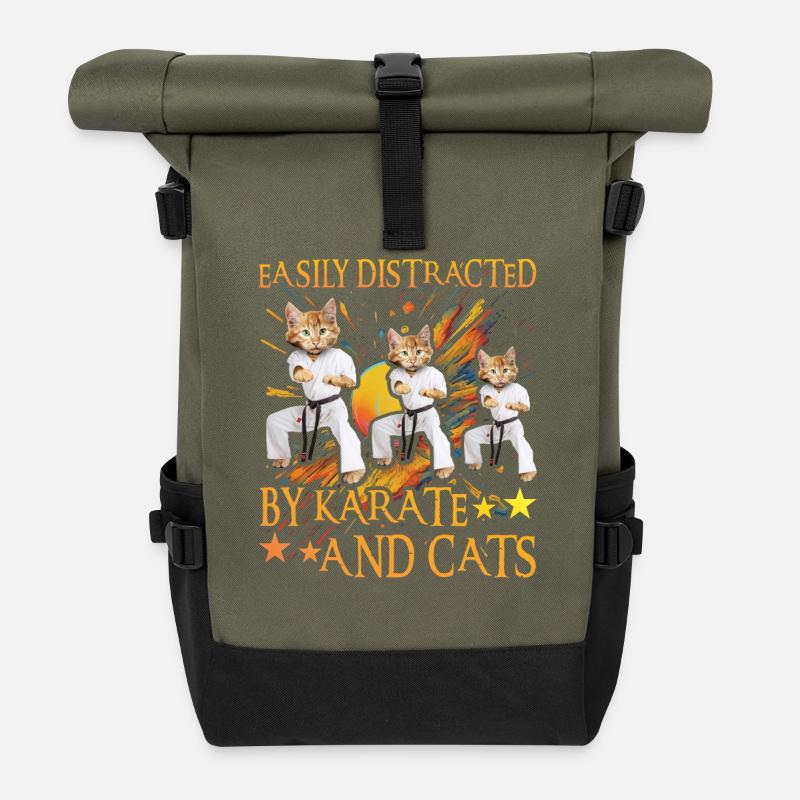 Easily distracted by Karate and Cats - Roll Top Backpack - olive/black