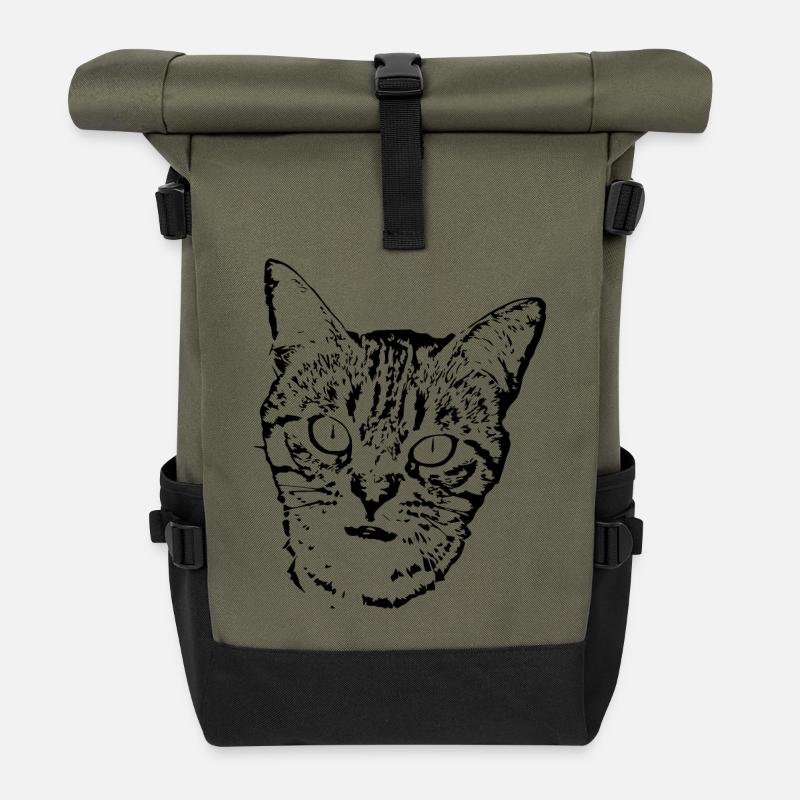 Schwarze Katze Katze Süßes Kätzchen Weihnachtsgeschenk - Rolltop Rucksack - Olive/Schwarz