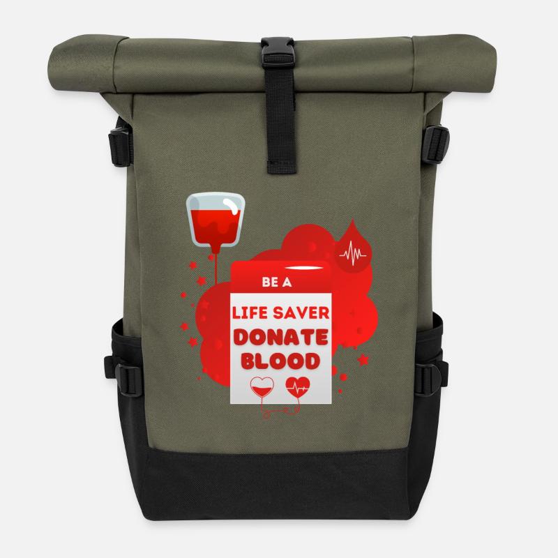 Blutspende Sei ein Lebensretter Blut spenden - Rolltop Rucksack - Olive/Schwarz