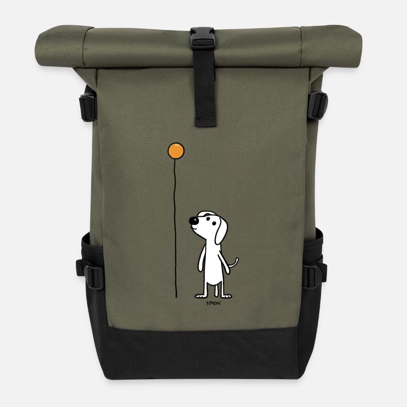 Ein Strichmännchen Hund mit Luftballon - Rolltop Rucksack - Olive/Schwarz
