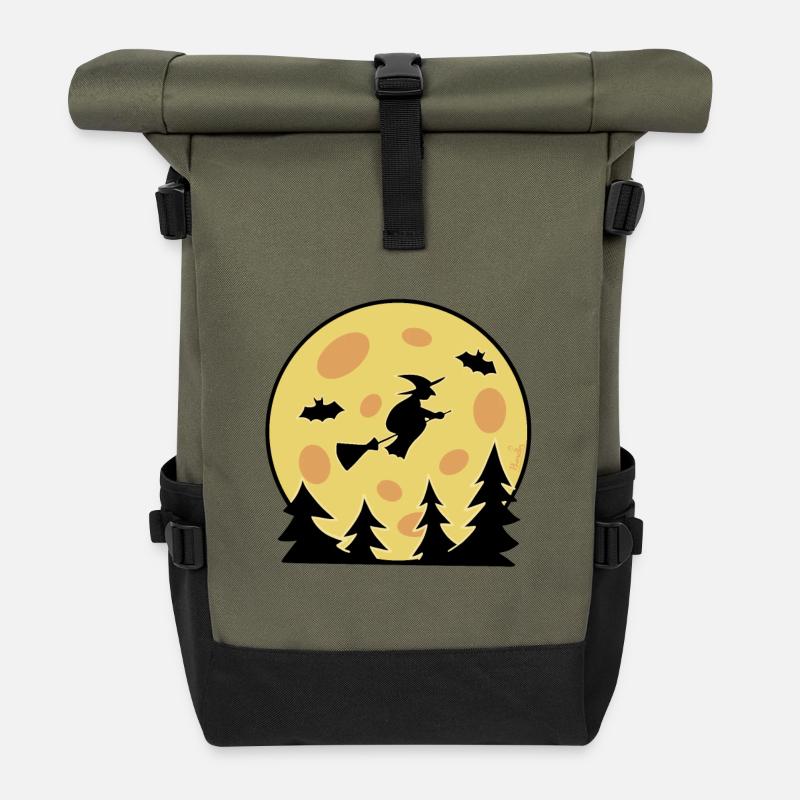 Hexe im Mondschein - Rolltop Rucksack - Olive/Schwarz