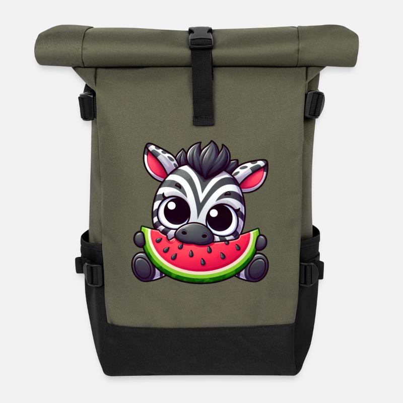 zèbre pastèque dessin animé plaisir d’été - Sac à dos roll top - olive/noir
