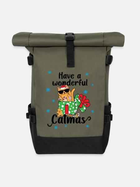 Katzenmotiv Katzen Weihnachten Katze Catmas XMAS - Rolltop Rucksack - Olive/Schwarz