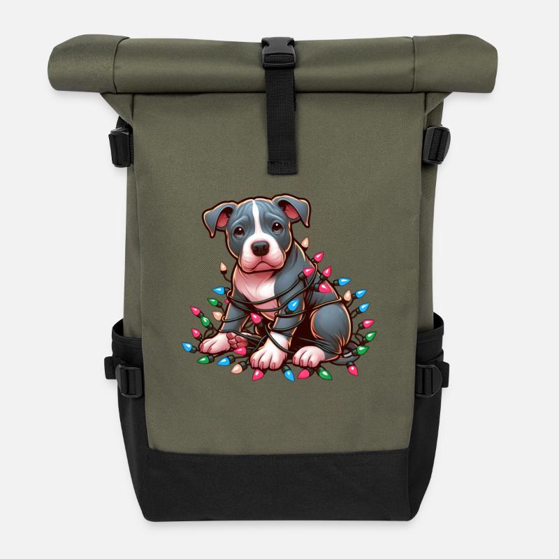 Lustiger Pitbull mit Lichterkette zu Weihnachten - Rolltop Rucksack - Olive/Schwarz