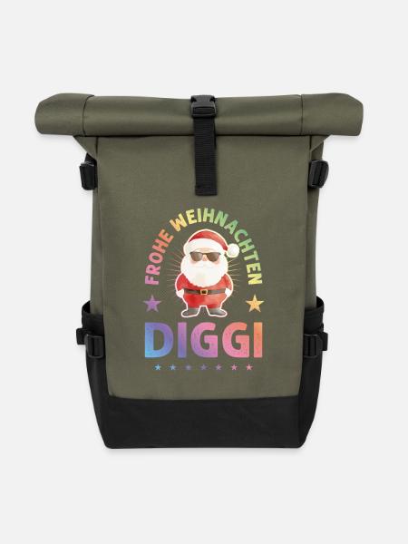 Frohe Weihnachten Diggi Weihnachtsmann Spruch - Rolltop Rucksack - Olive/Schwarz