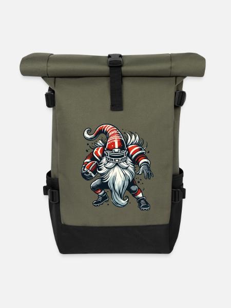 Weihnachtlicher Football Gnom Zwerg Elf - Rolltop Rucksack - Olive/Schwarz