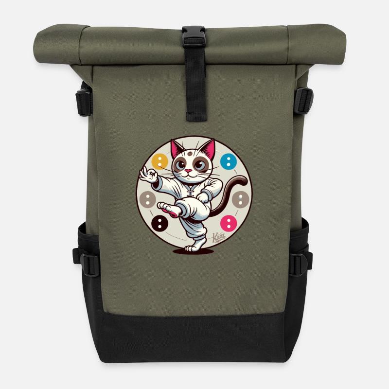 Thai-Chi-Meditation-Katze - Rolltop Rucksack - Olive/Schwarz